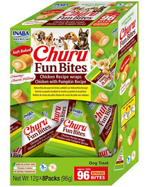 INABA Dog Churu Fun Bites Chicken with Pumpkin 8x12g wraps con pollo e zucca per cani