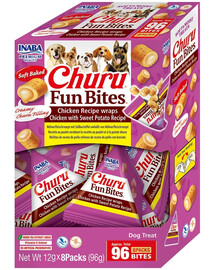 INABA Dog Churu Fun Bites Chicken with Sweet Potato 8x12g wraps con pollo e patate dolci per canid
