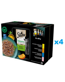 SHEBA Nature’s Collection Selezione di sapori 48x85 g Alimento umido completo per gatti adulti, bocconcini in salsa con pollo, tacchino, tonno, salmone