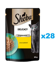 SHEBA Delicacy in bustina 28x85g Alimento umido completo per gatti adulti bocconcini di pollo in gelatina