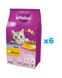 WHISKAS Sterile 6x1,4kg Alimento secco con pollo per gatti adulti sterilizzati