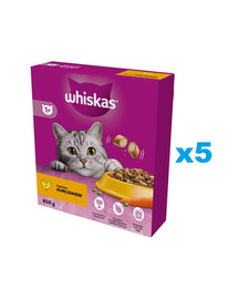 WHISKAS Adult 5x800g Alimento secco completo con delizioso pollo per gatti adulti