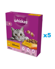 WHISKAS Senior 5x800g cibo secco con delizioso pollo per gatti anziani