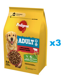PEDIGREE Adult 3x2,6kg alimento completo con manzo e verdure per cani di taglia grande e media
