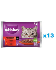 WHISKAS Adult saszetka 52x85g Klasyczne Posiłki mokra karma dla dorosłych kotów w sosie z: wołowiną, kurczakiem