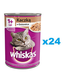 WHISKAS Adult puszka 24x400 g - mokra karma pełnoporcjowa dla dorosłych kotów, kawałki z kaczką w galaretce