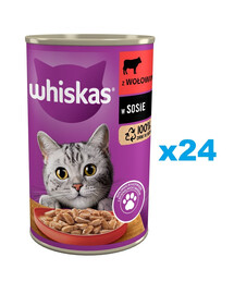 WHISKAS Adult  24x400 g mokra karma pełnoporcjowa dla dorosłych kotów z wołowiną w sosie