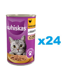 WHISKAS Adult puszka 24x400 g - mokra karma pełnoporcjowa dla dorosłych kotów, kawałki z kurczakiem w galaretce