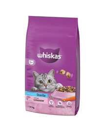WHISKAS Sterile 1,4 kg cibo secco completo per gatti adulti dopo la sterilizzazione con delizioso salmone