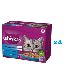 WHISKAS Adult saszetka 48x85g Rybne Przysmaki mokra karma dla dorosłych kotów w galaretce z: łososiem, tuńczykiem, dorszem, białą rybą