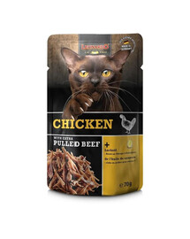 LEONARDO Pollo con extra Manzo Sfilacciato 70 g cibo umido per gatti