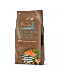 FITMIN Dog Purity Grain Free Adult Junior Fish Menu 12 kg cibo senza cereali a base di pesce per cani giovani e adulti di razze medie e grandi