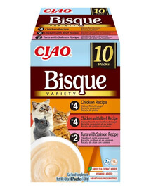 INABA Cat Ciao Bisque Variety 10x40g mix di zuppe cremose con pollo, manzo e pesce per gatti