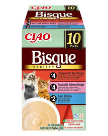 INABA Cat Ciao Bisque Variety 10x40g mix zuppe cremose con tonno, manzo e pollo per gatti