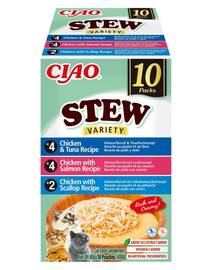 INABA Cat Ciao Stew Creamy Variety 10x40g mix di prelibatezze con pollo, pesce e capesante in salsa cremosa