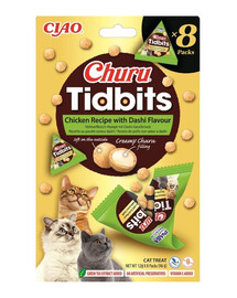INABA Cat Churu Tidbits Chicken Recipe with Dashi Flavor 8x12g delicati bocconcini morbidi e cremosi al pollo con brodo dashi per gatti
