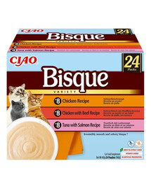 INABA Cat Ciao Bisque Variety 24x40g mix di zuppe cremose con pollo, manzo e pesce per gatti