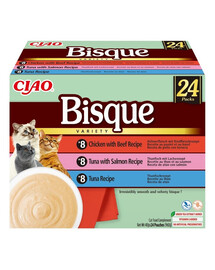 INABA Cat Ciao Bisque Variety 24x40g mix di zuppe cremose con tonno, manzo e pollo per gatti