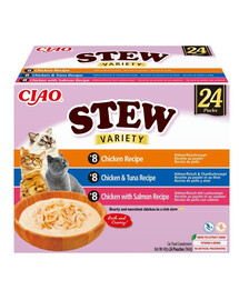 INABA Cat Ciao Stew Creamy Variety 24x40g mix prelibatezze con pollo, tonno e salmone in salsa cremosa