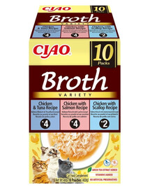 INABA Cat Ciao Broth Variety 10x40g mix brodo con pollo, pesce e capesante