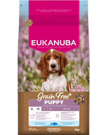 EUKANUBA Grain Free Puppy Small Medium Ocean Fish 3 kg cibo secco senza cereali con pesce per cuccioli di piccole e medie razze