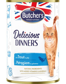 BUTCHER'S Delicious Dinners cibo per gatti, pezzi con trota in gelatina, 400g