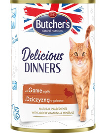 BUTCHER'S Delicious Dinners cibo per gatti, pezzi con carne di cervo in gelatina, 400g