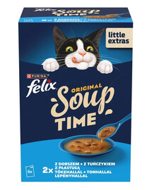 FELIX Original Soup Sapori di Pesce 6x48g con merluzzo e tonno, alimento umido complementare per gatti