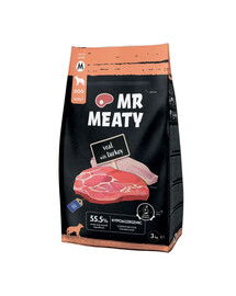 MR MEATY Dog Veal with Turkey M 3 kg carne di vitello con tacchino, cibo secco per cani