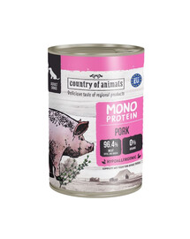 COUNTRY OF ANIMALS Dog Monoprotein Pork 400g carne di maiale, cibo umido per cani