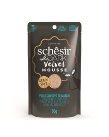 SCHESIR After Dark Velvet Mousse Pollo con uova di quaglia bustina 8 g cibo umido per gatti
