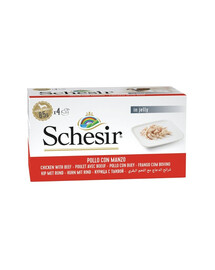 SCHESIR Pollo con Manzo in Gelatina 4x85 g cibo umido per cani