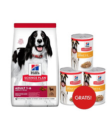 HILL'S Science Plan Canine Adult Medium Lamb & Rice 18kg per cani di taglia media con agnello e riso + 3 scatolette di cibo umido HILL'S GRATIS