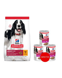 HILL'S Science Plan Adult Medium breed alimento secco con pollo 14 kg + 3 scatolette GRATIS