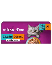WHISKAS Duo Adult Cibo umido da terra e mare in gelatina 40 x 85 g cibo umido per gatti