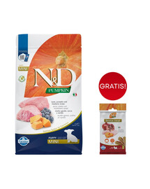 FARMINA N&D GF Pumpkin Lamb & Blueberry Puppy Mini 2,5 kg per cuccioli di piccola taglia + FARMINA N&D Pumpkin Dental Treat Chicken & Pomegranate Mini 60 g (7 pezzi) GRATIS!