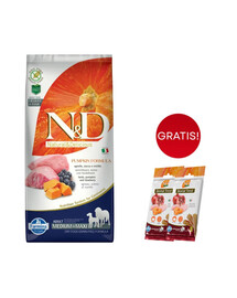 FARMINA N&D Pumpkin Lamb & Blueberry Adult Medium & Maxi 12 kg alimento per cani adulti di taglia media e grande + 3 x FARMINA N&D Pumpkin Dental Treat Chicken & Pomegranate Medium/Maxi 100 g (7 pezzi) GRATIS!