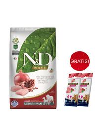 FARMINA N&D Prime Dog Adult Medium & Maxi Chicken & Pomegranate 12 kg + 2 x FARMINA N&D Quinoa Dental Treat Fresh Breath Medium/Maxi 100 g (7 pezzi) GRATIS!