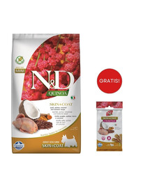 FARMINA N&D Quinoa Dog Skin & Coat Adult Mini quaglia, cocco 2,5 kg per cani di piccola taglia con quaglia + FARMINA N&D Quinoa Dental Treat Skin Coat Quail Mini 60 g GRATIS!