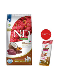 FARMINA N&D Quinoa Dog Adult Medium & Maxi Skin & Coat Cervo & Cocco 7 kg + FARMINA N&D Quinoa Dental Treat Skin Coat Quail Medium/Maxi 100 g (7 pezzi) GRATIS!