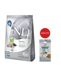 FARMINA N&D White Dog Adult Mini Spigola, Spirulina, Finocchio 5 kg + FARMINA N&D White Dental Treat Coat Spigola Mini 60 g (7 pezzi) GRATIS!