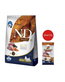FARMINA N&D Brown Dog Adult Mini Agnello, Spirulina, Carota 5 kg + FARMINA N&D Brown Dental Treat Coat Agnello Mini 60 g (7 pezzi) GRATIS!