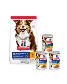 HILL'S Science Plan Canine Mature Adult Chicken New 14kg per cani anziani + 3 scatolette GRATIS