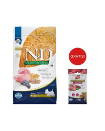 FARMINA N&D Ancestral Grain Dog Adult Mini Agnello & Mirtillo 2,5 kg alimento per cani di piccola taglia + FARMINA N&D Quinoa Dental Treat Fresh Breath Mini 60 g (7 pezzi) GRATIS!