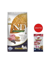FARMINA N&D Ancestral Grain Dog Adult Mini Agnello & Mirtillo 7 kg alimento per cani di piccola taglia + FARMINA N&D Quinoa Dental Treat Flatulence Mini 60 g (7 pezzi) GRATIS!