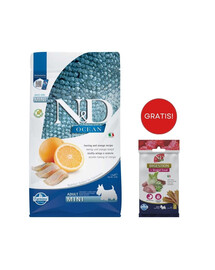 FARMINA N&D Ocean Dog Adult Mini aringa e arancia 2,5 kg per cani di piccola taglia + FARMINA N&D Quinoa Dental Treat Digestion Mini 60 g (7 pezzi) GRATIS!