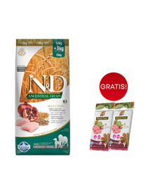 FARMINA N&D Ancestral Selection Dog Chicken & Pomegranate Adult Medium & Maxi 15 kg + 3 x FARMINA N&D Tropical Selection Dental Treat Pork Medium/Maxi 100 g GRATIS!