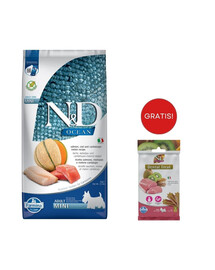 FARMINA N&D Ocean Dog Adult Mini salmone, merluzzo e melone cantalupo 7 kg + FARMINA N&D Tropical Selection Dental Treat Pork Mini 60 g (7 pezzi) GRATIS!