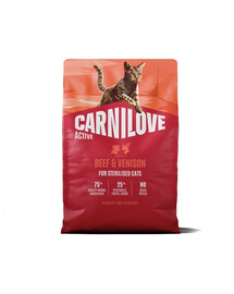 CARNILOVE Active Cat Beef and Venison Sterilised 2 kg manzo e selvaggina, per gatti sterilizzati