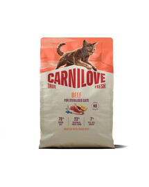 CARNICARNILOVE True Fresh Cat Beef Sterilised 2 kg carne di manzo, per gatti sterilizzatiLOVE True Fresh Cat Beef Sterilised 2 kg wołowina, dla kotów po sterylizacji